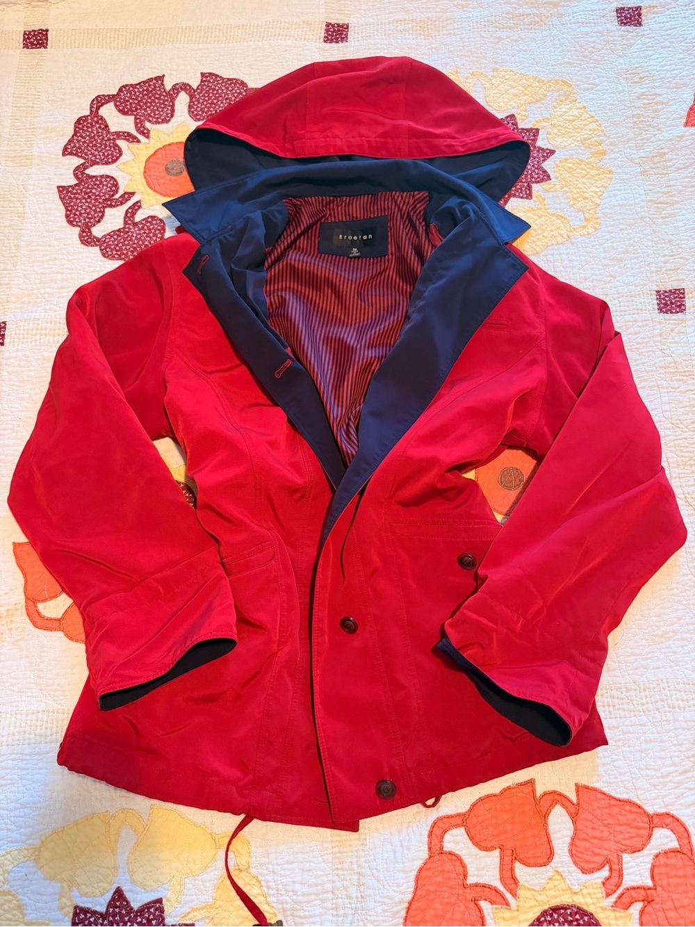 Braetan Red Hooded Trench Coat with Navy Lining